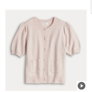 LC LAUREN CONRAD Soft Puff-Sleeve Short Sleeve Cardigan - Light Pink